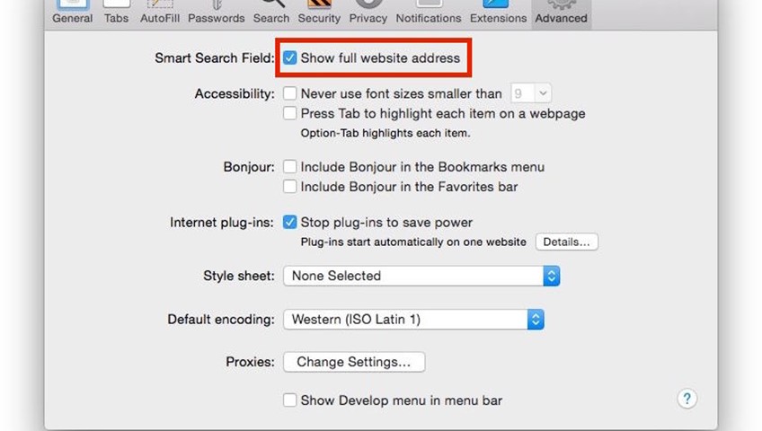 Make Safari show the full address for Websites